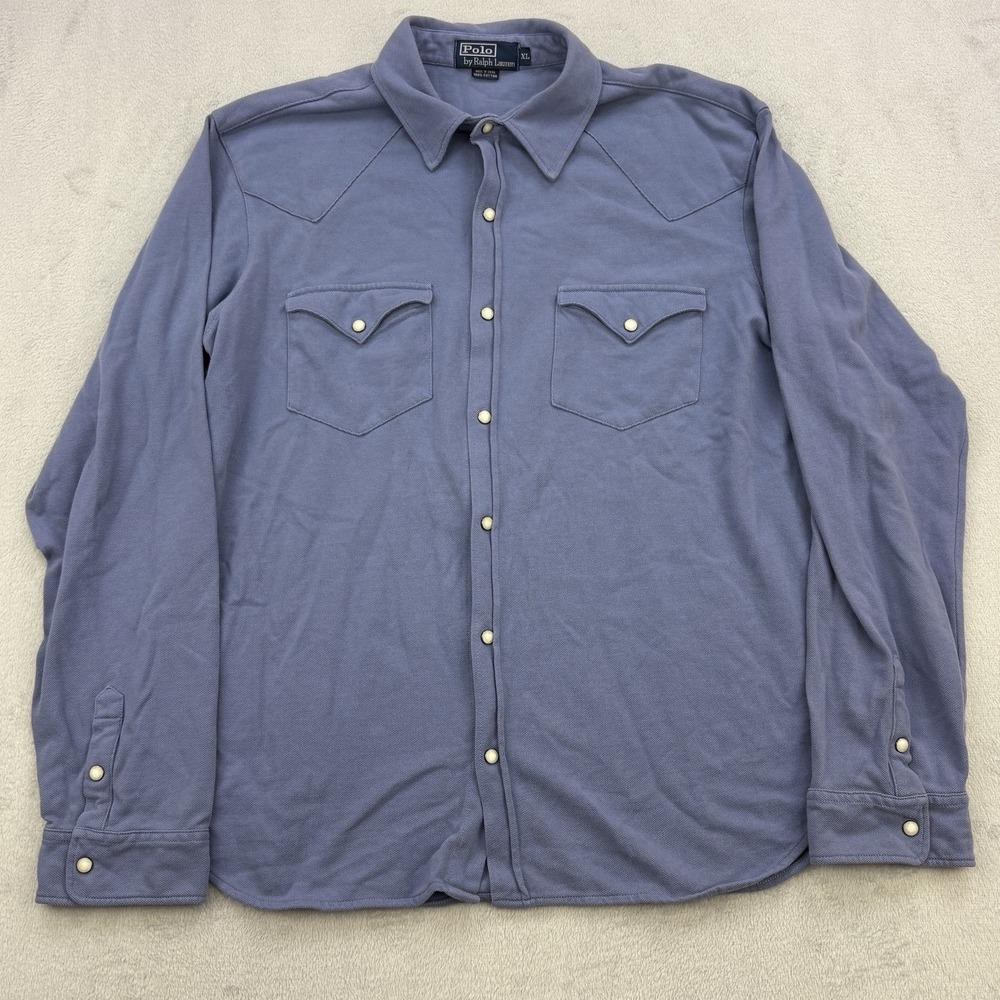 Polo Ralph Lauren Shirt Mens XL Blue Pearl Snap Western Sweater Vintage Yoke Y2K